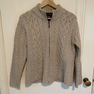 Inis Crafts Merino Wool Cable Knit Full Zip Cardigan Sweater Size Medium